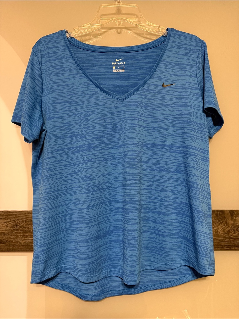 Nike Blue Heathered V-Neck Dri-FIT Short Sleeve Tee